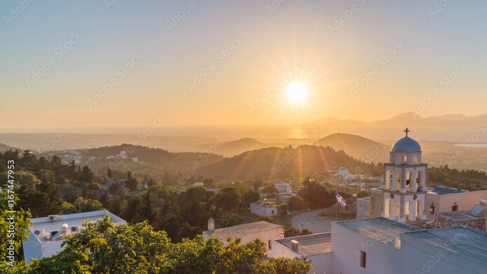 Sunset view from Asfendiou village in Kos island Greece