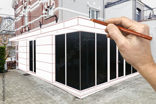 Canvastavla Drawing and planned a New modern extension of a house