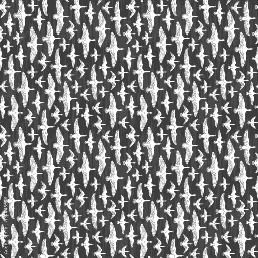 Hand drawn seamless pattern of white birds Hand drawn seamless pattern of white birds