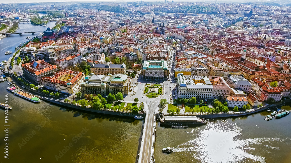 Aerial View Of Prague Old Town Cityscape In Czech Republic