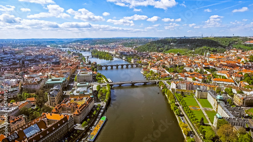 Aerial View Of Prague Cityscape Skyline In Czechia Czech Republic photo