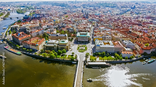 Obraz na plátně Aerial View Of Prague Old Town Cityscape In Czech Republic