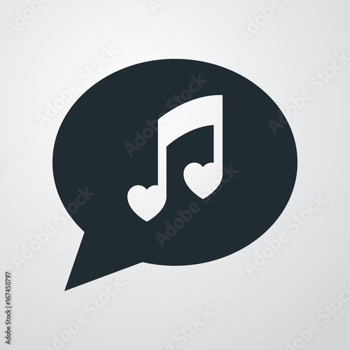 Icono plano mensaje nota musical corazones en fondo degradado