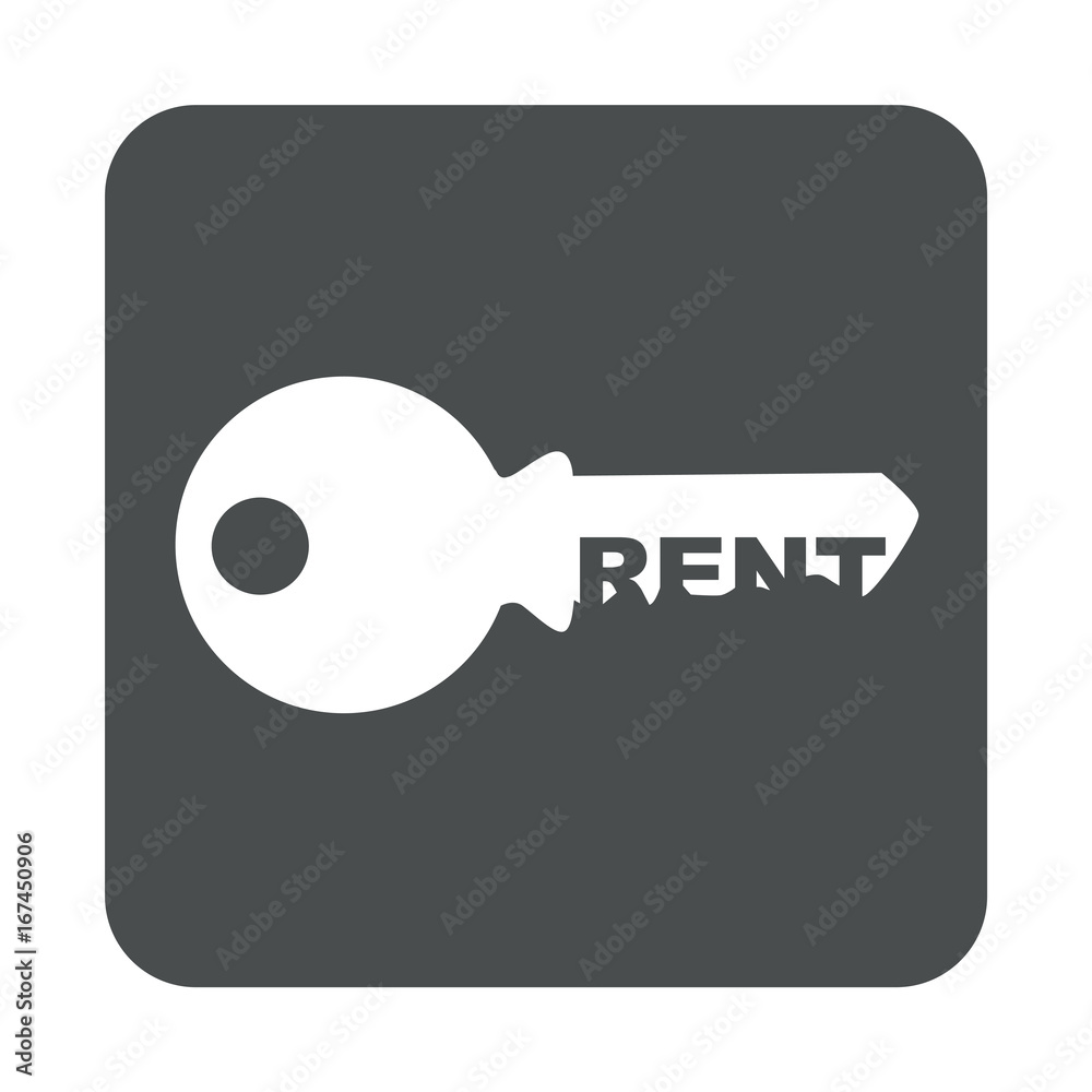 Icono plano RENT espacio negativo llave en cuadrado gris Icono plano RENT espacio negativo llave en cuadrado gris