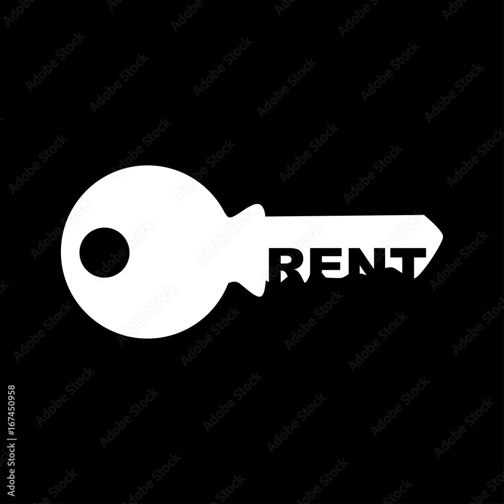 Logotipo RENT espacio negativo llave blanco en fondo negro Logotipo RENT espacio negativo llave blanco en fondo negro