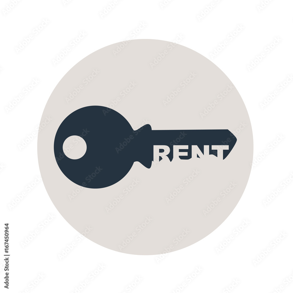 Logotipo RENT espacio negativo llave en circulo gris Logotipo RENT espacio negativo llave en circulo gris