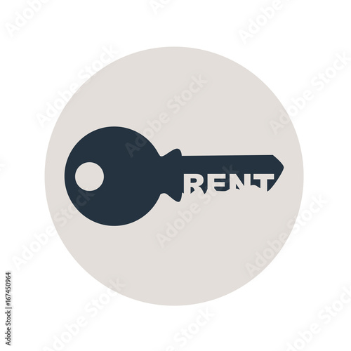 Logotipo RENT espacio negativo llave en circulo gris