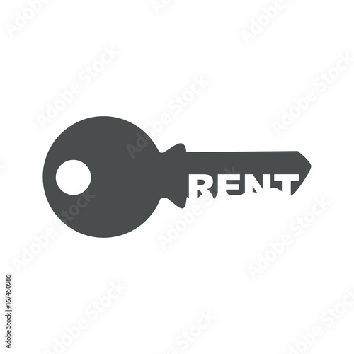 Logotipo RENT espacio negativo llave gris en fondo blanco