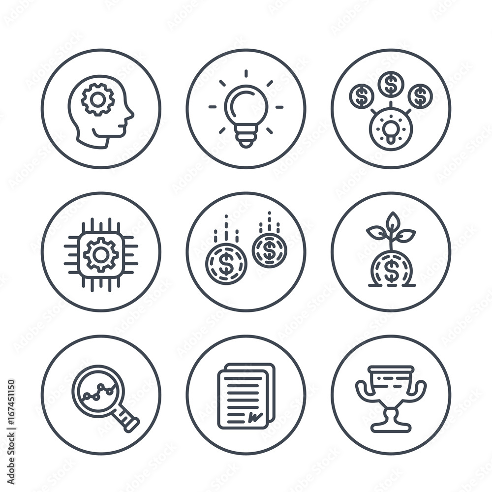 startup line icons on white, creative process, idea, initial capital, funding, innovation, ipo, growth, analytics startup line icons on white, creative process, idea, initial capital, funding, innovation, ipo, growth, analytics