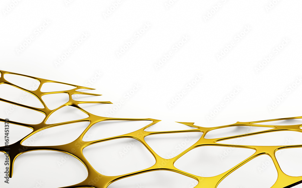 Obraz premium Abstrakcjonistyczny złocisty geometryczny tło z przestrzenią. Renderowanie 3D