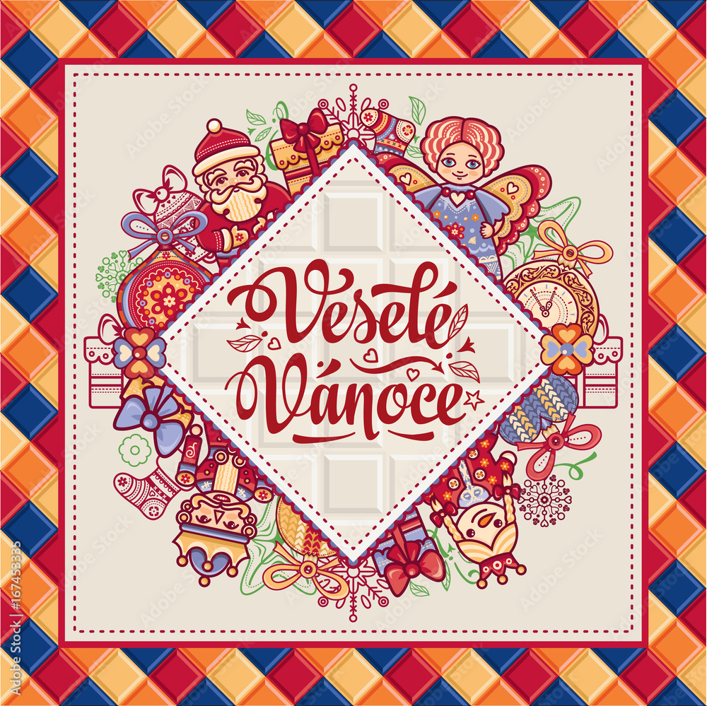 Obraz premium Vesele Vanoce. Vector. Czech language. Warm 