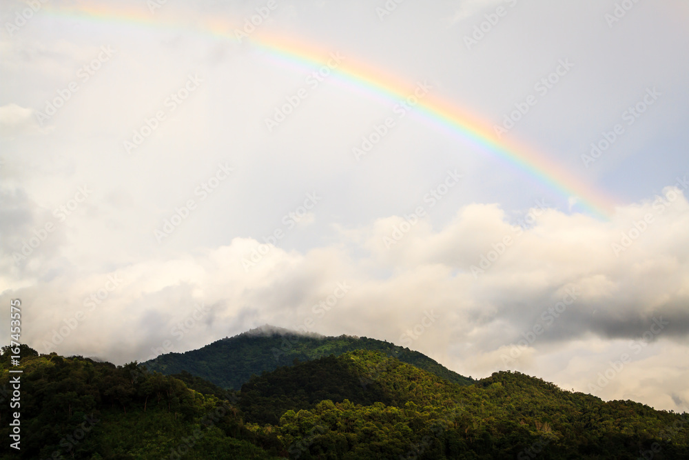 Beautiful nature Cloudy with rainbow. Blue sky and white cloud with sun light.Boklua Nan Province, Thailand Beautiful nature Cloudy with rainbow. Blue sky and white cloud with sun light.Boklua Nan Province, Thailand