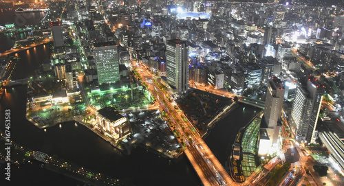 日本・横浜の都市景観（夜景）「関内方向など、横浜の街並みを望む」