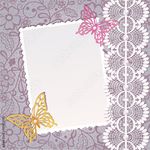 Template frame  design for card. Vintage Lace Doily