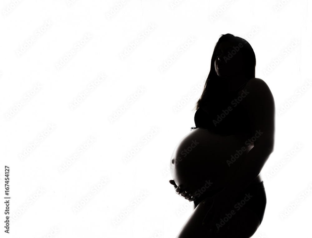 silhouette of a beautiful pregnant woman on awhite background