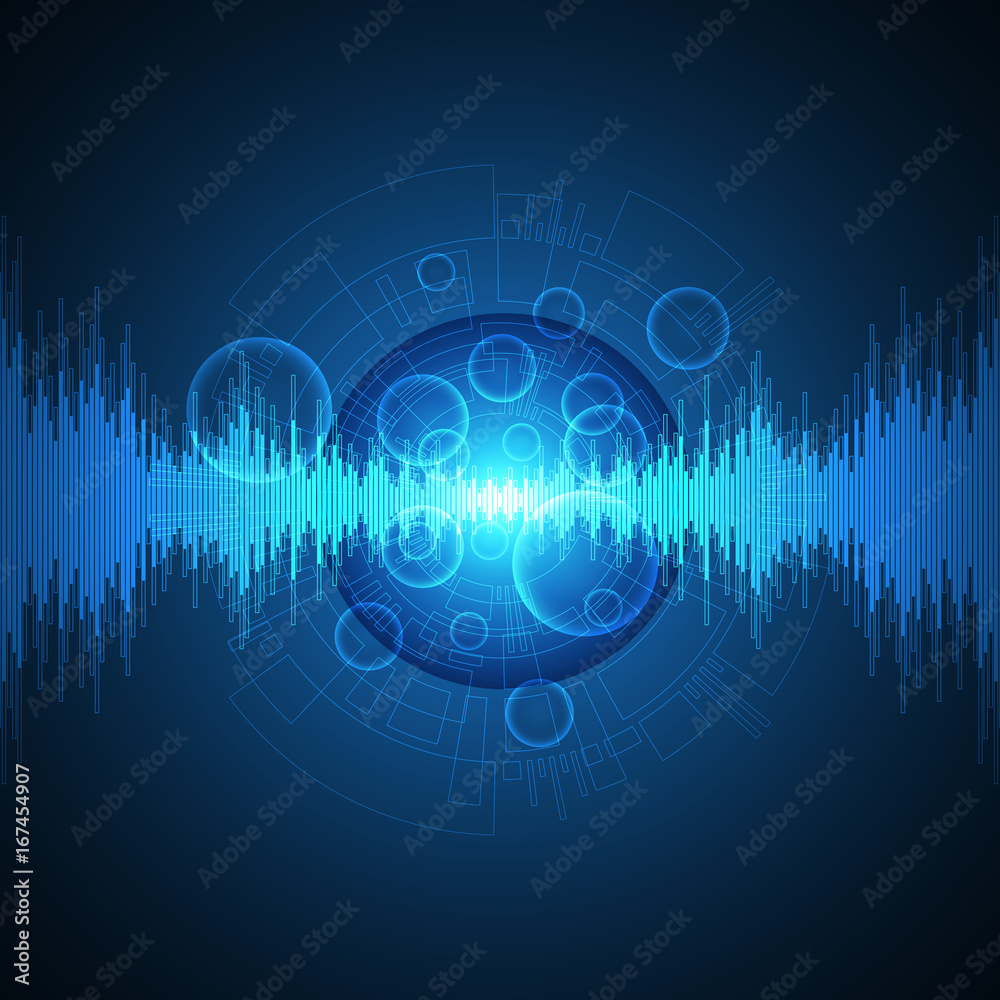 Audio technology on dark blue background.