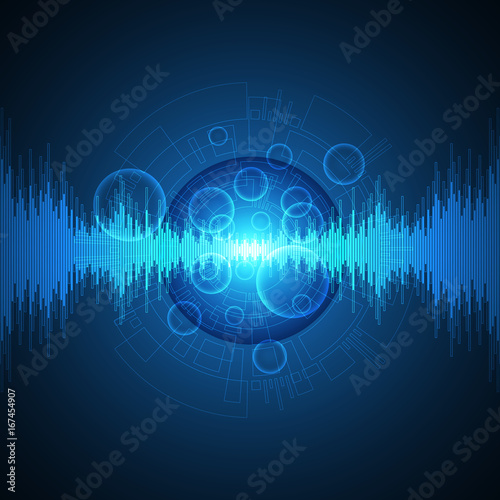 Audio technology on dark blue background.