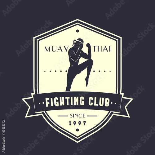 Muay Thai fighting club vintage emblem, logo, print