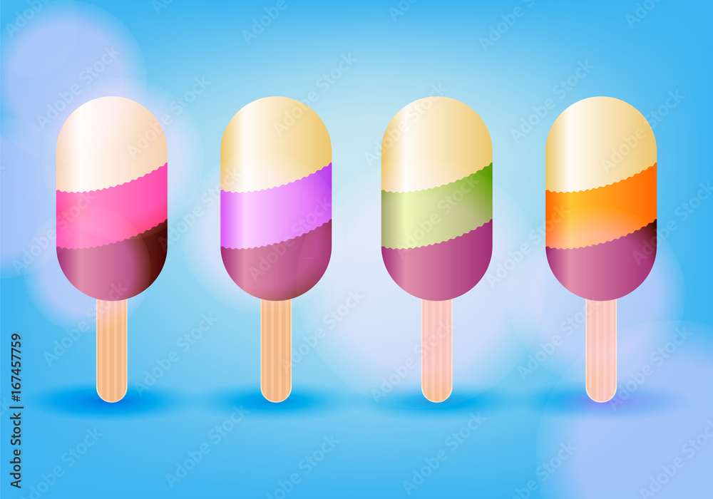 Collection of 4 vector ice cream illustrations on blue background Collection of 4 vector ice cream illustrations on blue background