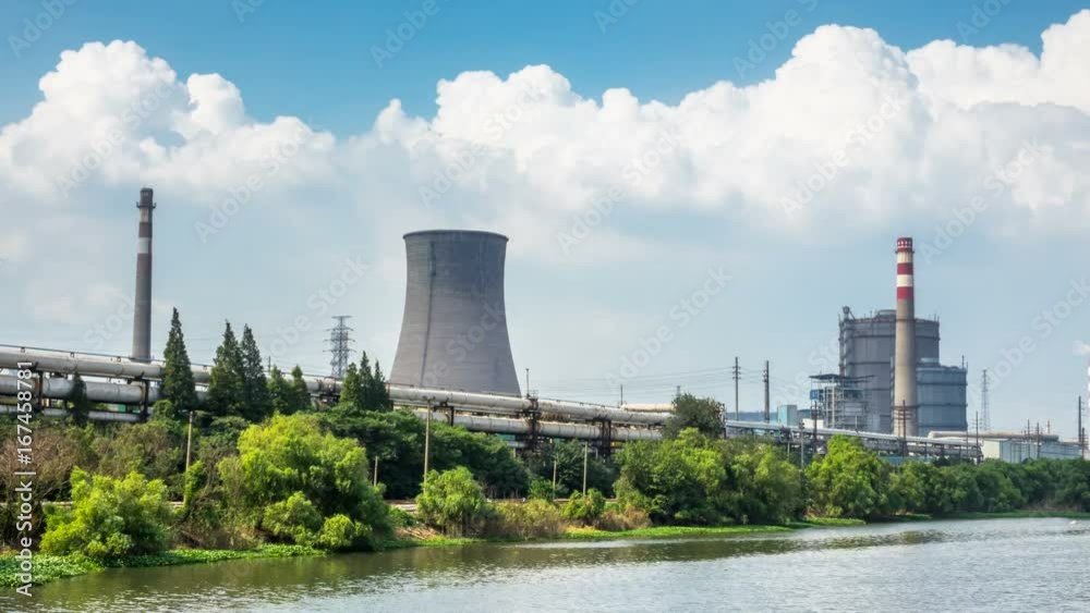 Time lapse of Steel mills and cooling towers,factory smoke stack Time lapse of Steel mills and cooling towers,factory smoke stack