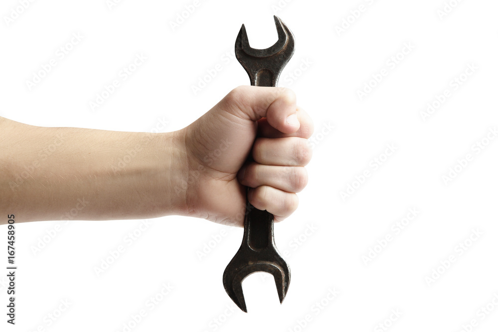 Fototapeta premium hand hold spanner tool in hand