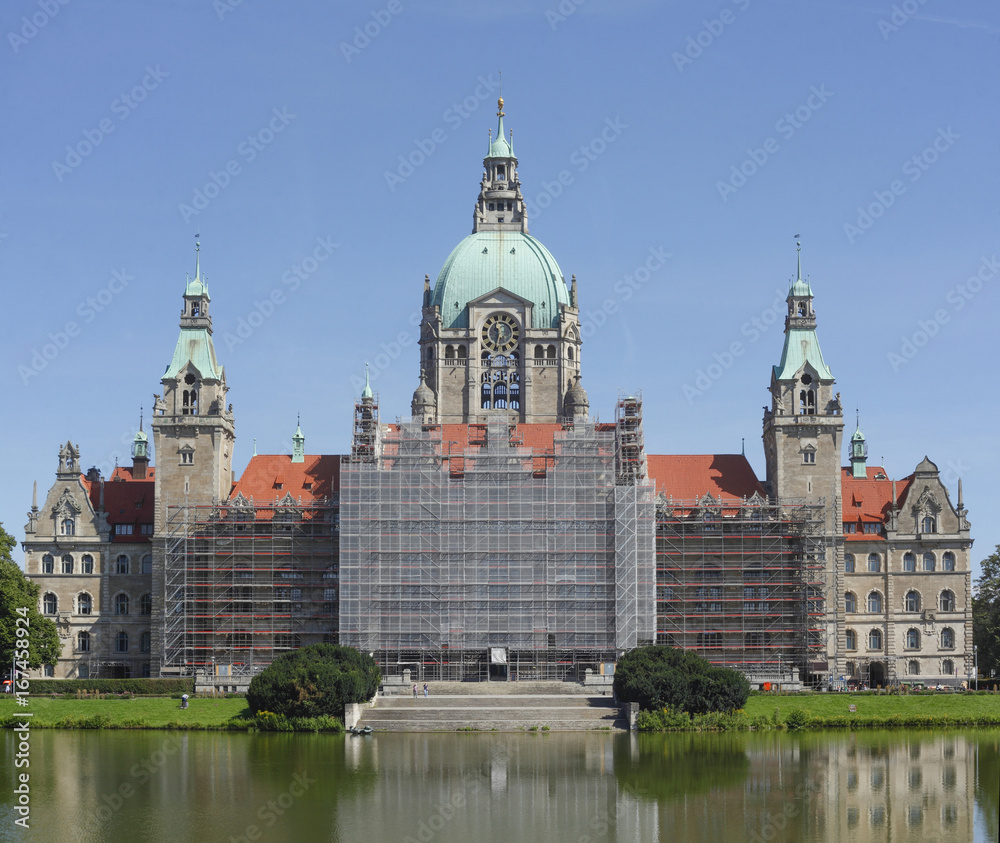 Baustelle, eingerüstetes Neues Rathaus, Hannover, Deutschland