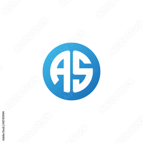 Initial letter AS, rounded letter circle logo, modern gradient blue color 