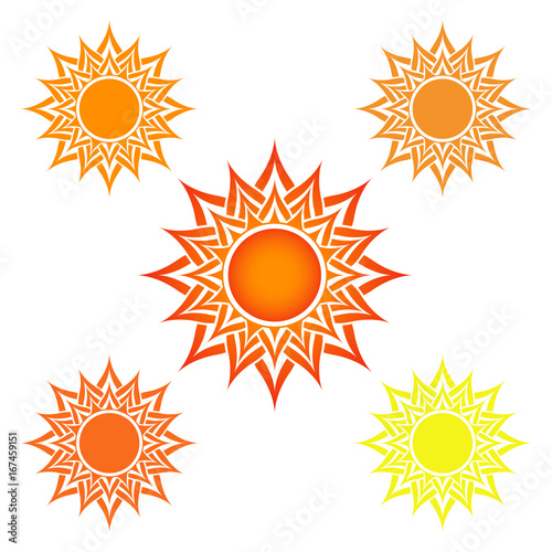 Set of abstract yellow sun icon.