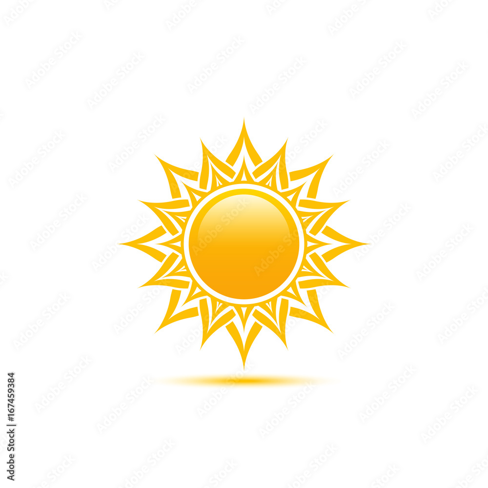 Abstract sun icon with yellow shadow.
