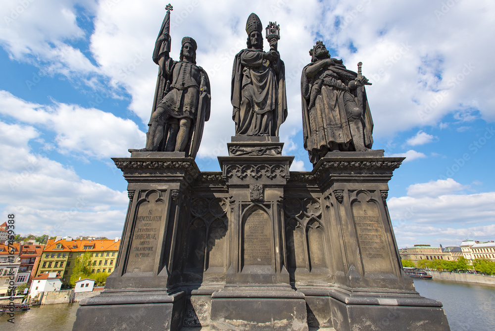 Three Baroque Statues on the Prague Charles Bridge