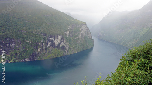 View of the Geiranger fjord from the top view point, Norway