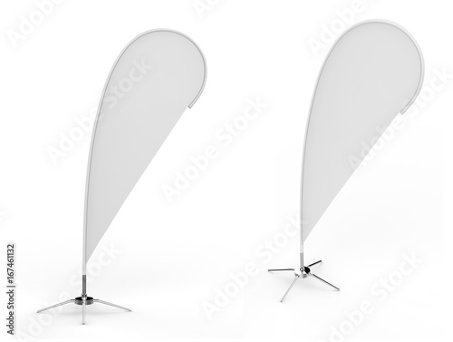 Картината върху платно Blank white teardrop bow flag outdoor advertising shield beach flag banner or vertical wind banner mock up template isolated on white background