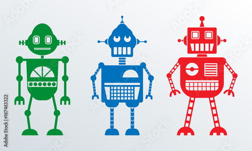 Robots icon set. Colorful robot collection. Vector illustration.