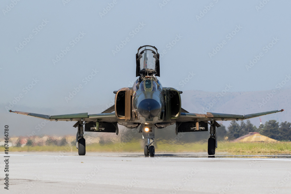 Fototapeta premium Military fighter jet plane front view