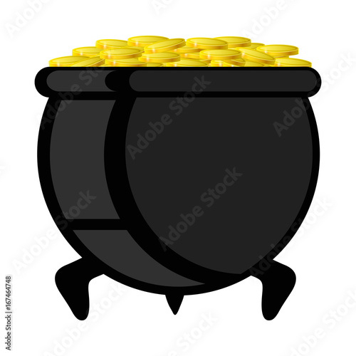 pot with gold coin for Patrick's day, vector illustration isolated on white background, eps 10