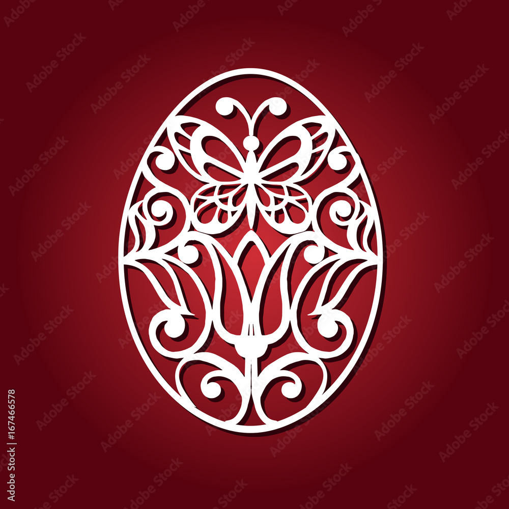 Easter egg with butterfly for laser cutting. vector illustration