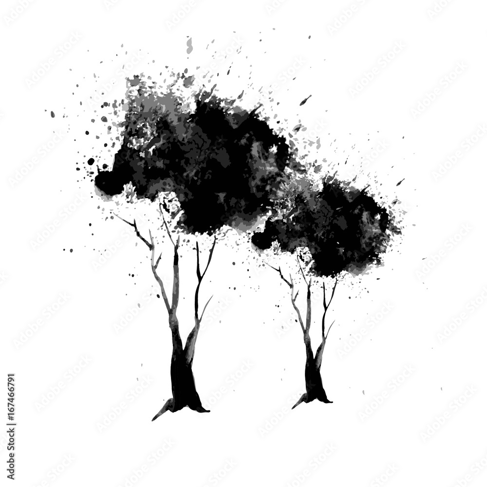 Sketch of a Tree painted in ink. Vector tree