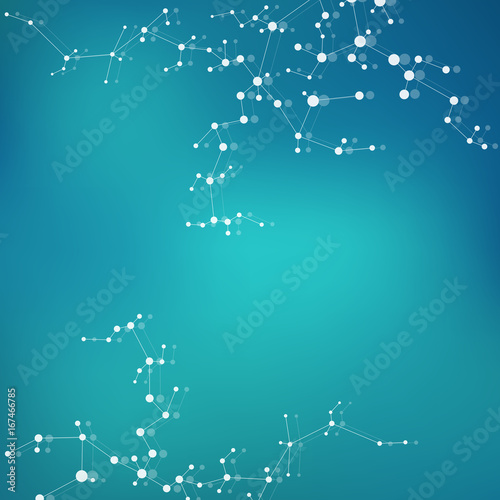 Molecule structure dna and neurons, connected lines with dots, genetic and chemical compounds, illustration.