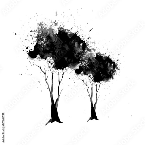 Sketch of a Tree painted in ink. Vector tree