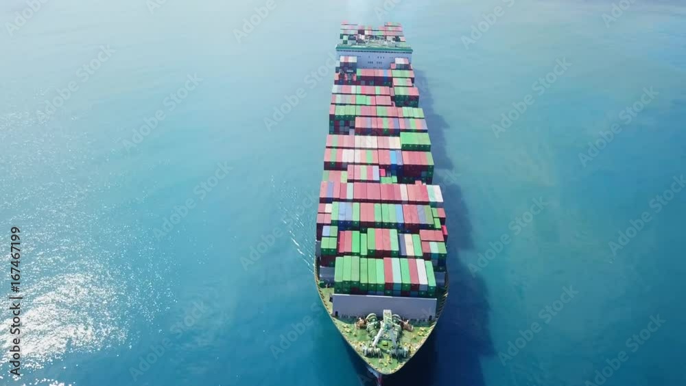 Large container ship at sea - Top down Aerial footage Large container ship at sea - Top down Aerial footage