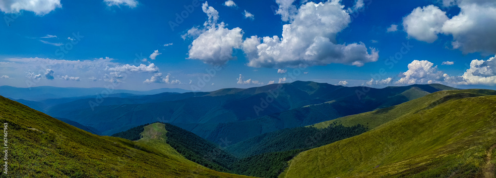 Panorama landscape view in the Ukrainian Carpathian mounrains
