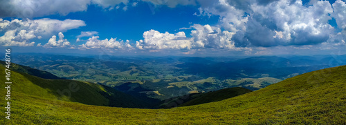 Panorama landscape view in the Ukrainian Carpathian mounrains