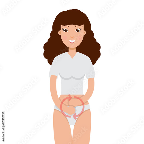 Woman massaging her stomach. Vector menstrual pain concept.