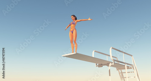 Turmspringerin auf einem Sprungbrett