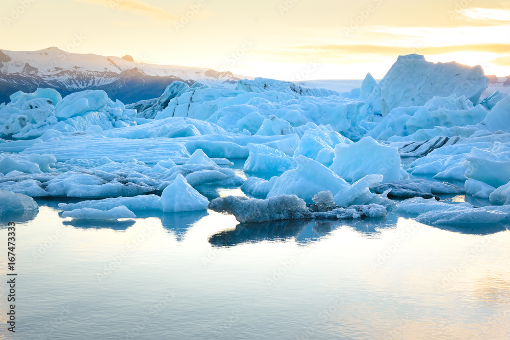 view of icebergs in glacier lagoon, Iceland, global warming concept