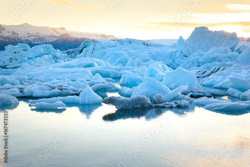 view of icebergs in glacier lagoon, Iceland, global warming concept