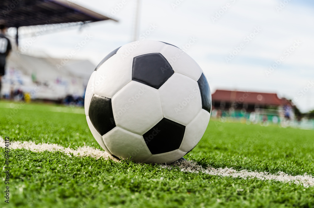 Obraz premium Soccer Football on the green grass of Soccer field.