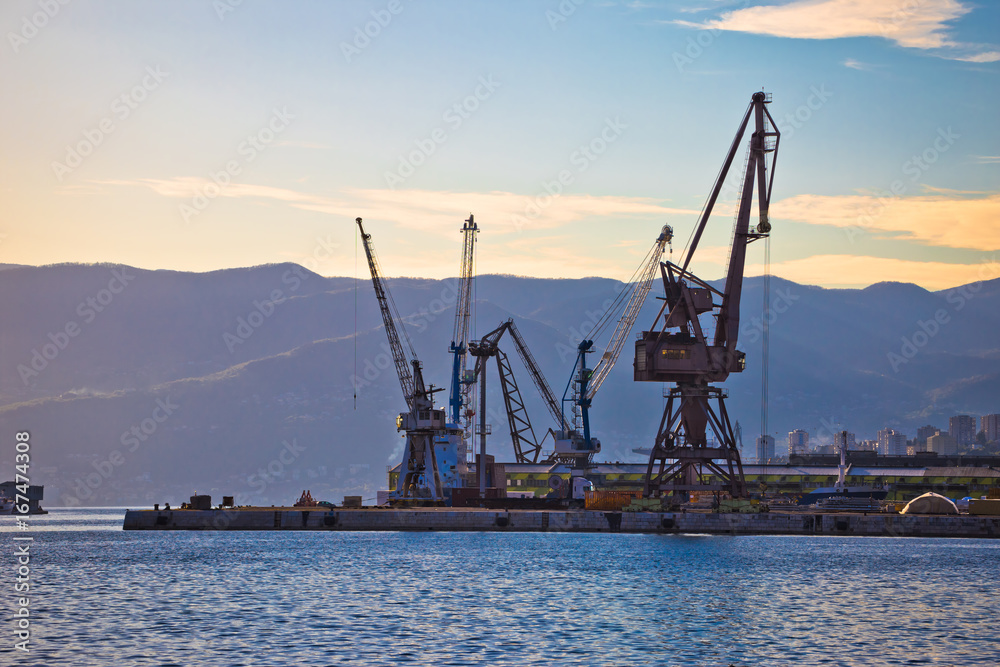 Port city of Rijeka cranes at harbor view
