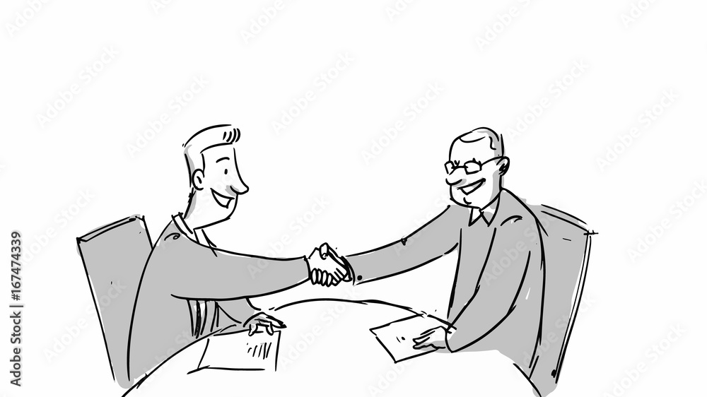 Two shaking hands talking business. Vector sketch for cartoon, storyboard, projects Two shaking hands talking business. Vector sketch for cartoon, storyboard, projects