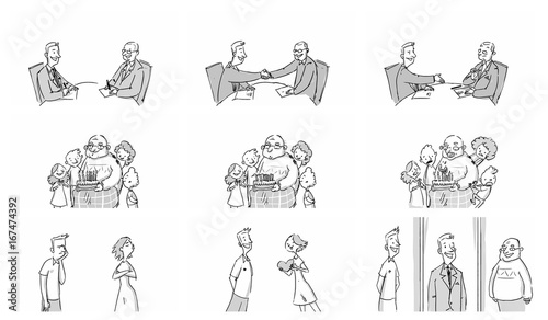 Man lifestyle work and family sketch Vector illustrations sketch for cartoon, storyboard, projects